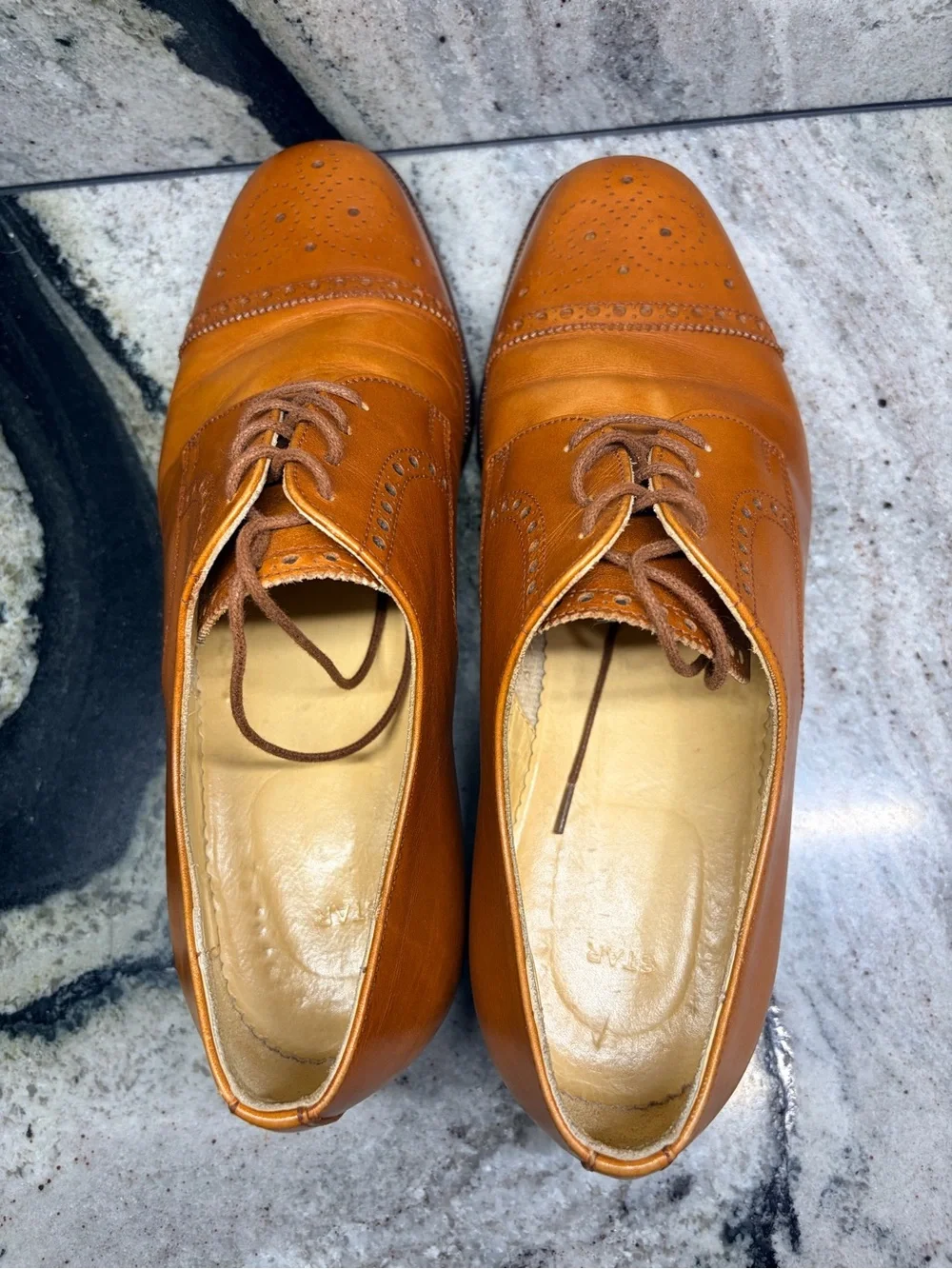 STAR Italian Leather Brogue Cap Toe Derby Shoes 42.5 US 9.5 Tan